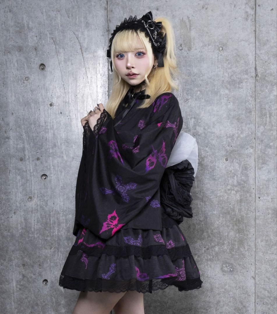 Amilige クロス蝶々総柄浴衣ワンピース＋帯セット