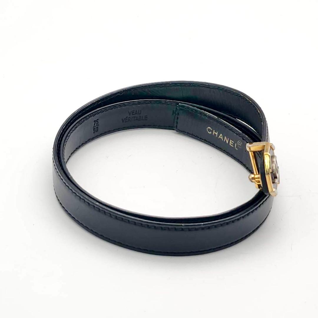 シャネル ココマーク　ベルト　ブラック　レザー　ゴールド　シルバー　レディース