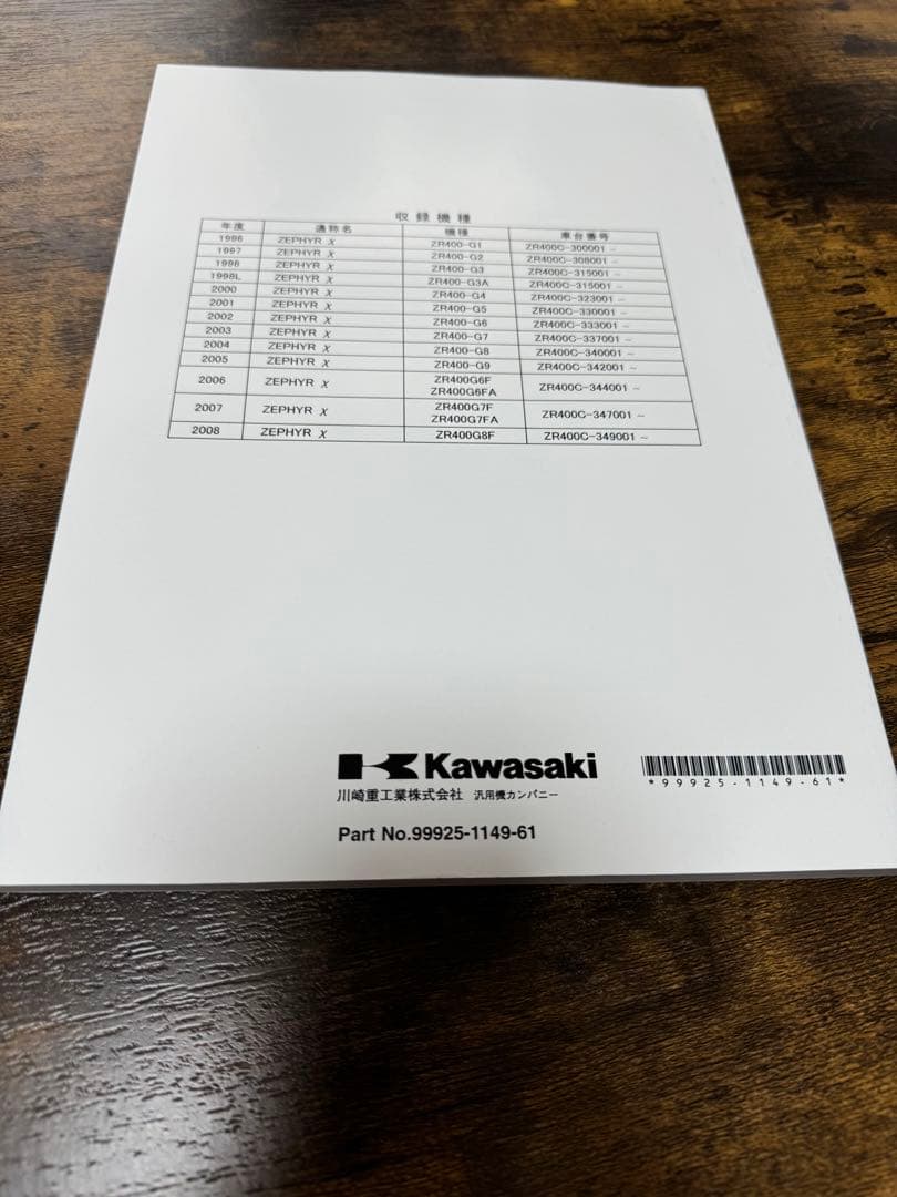 ゼファーX サービスマニュアル　パーツカタログ　取扱説明書　3点セット