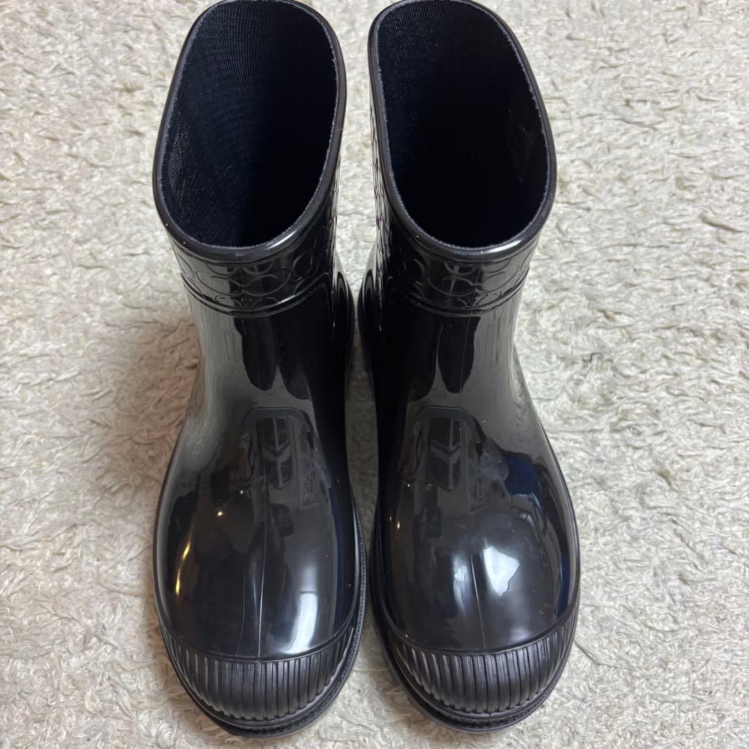 美品　コーチ　レディースレインブーツ　シグネチャー　黒