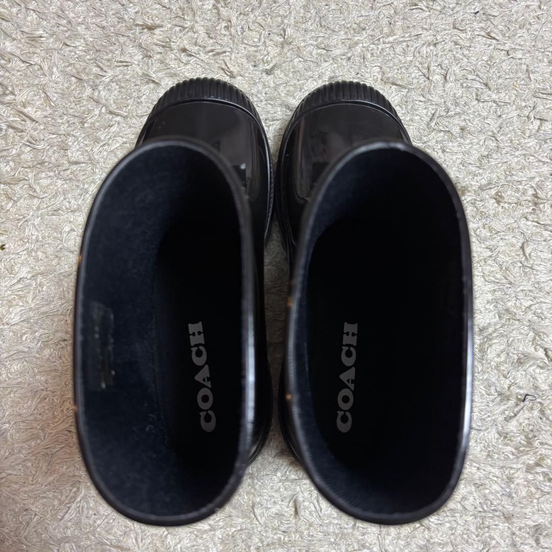 美品　コーチ　レディースレインブーツ　シグネチャー　黒