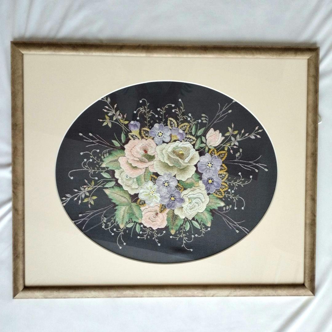 戸塚刺繍　薔薇の花束　額縁　ハンドメイド