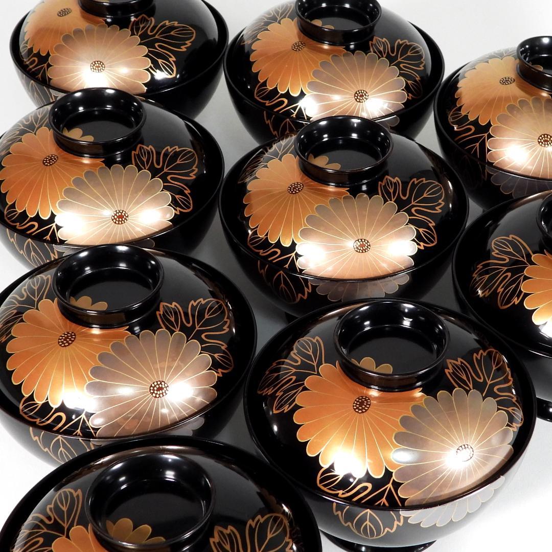 漆器　蒔絵金彩菊花紋 天然木製　蓋付椀　お煮物椀　吸物椀　5客 2セット