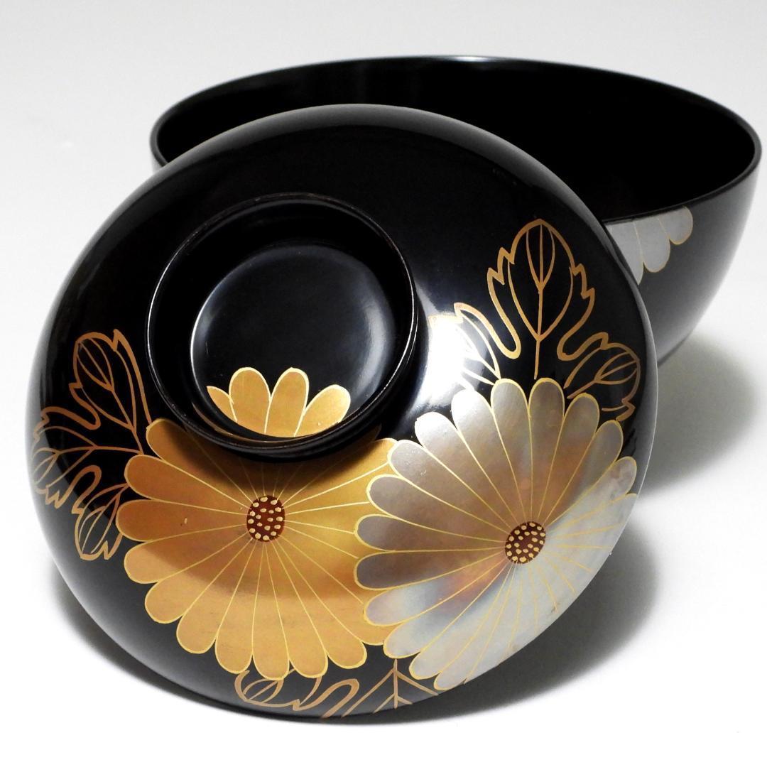 漆器　蒔絵金彩菊花紋 天然木製　蓋付椀　お煮物椀　吸物椀　5客 2セット