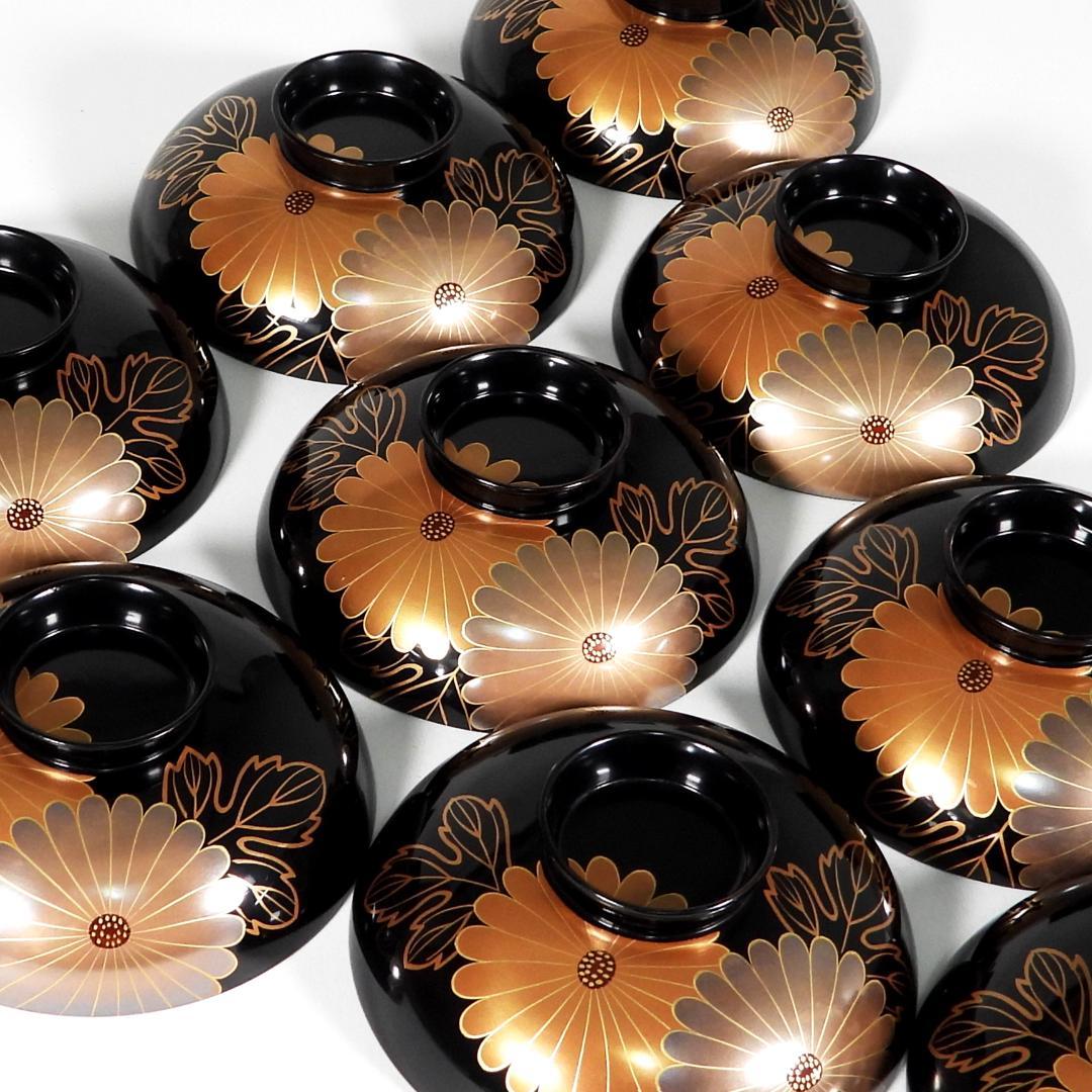 漆器　蒔絵金彩菊花紋 天然木製　蓋付椀　お煮物椀　吸物椀　5客 2セット