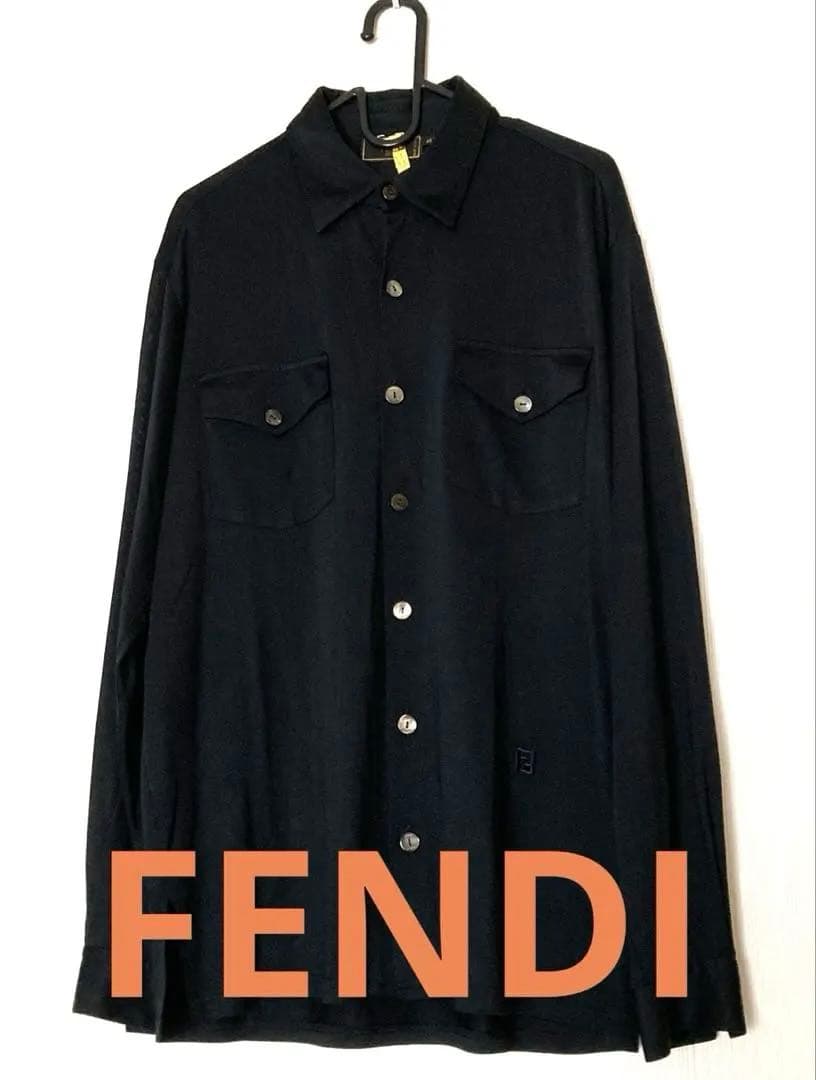 FENDIブラック 長袖シルクシャツ フェンディ