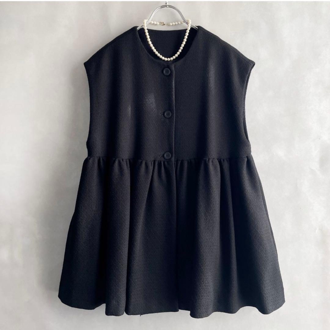 美品✨リヴェタート　ペプラム　ギャザージレ　黒　ワイドシルエット　オケージョン