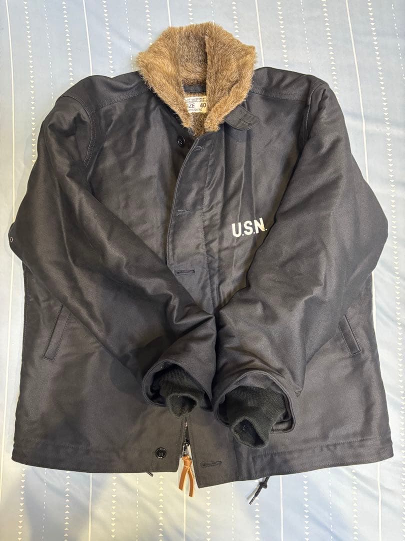 ヒューストンN-1 デッキジャケット 日本製 メンズ　ブラック　サイズ40(L)