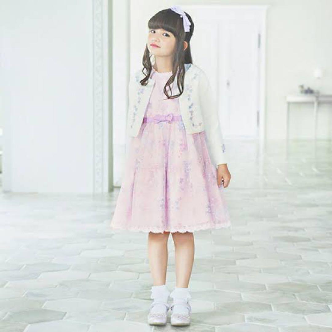 ピンクフローラル刺繍ドレス&カーディガンセット