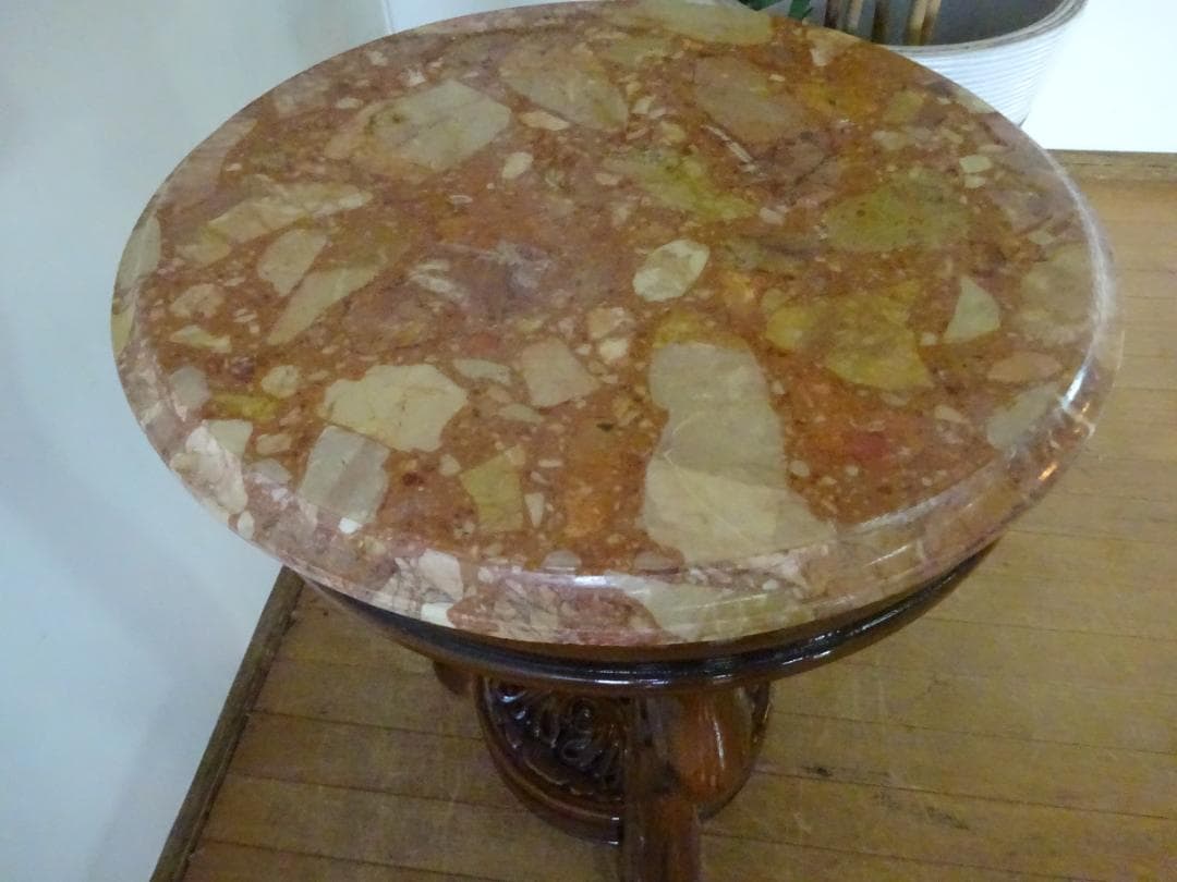 myne　イタリア　猫脚　大理石/オニキス　丸型　花台　サイドテーブル