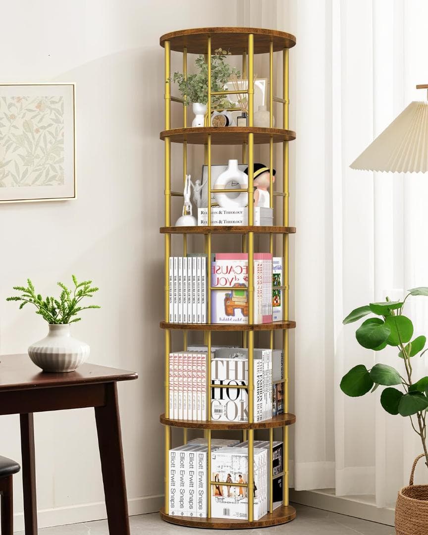 回転式本棚 5段 大容量 ブックシェルフ オープン本棚 落下防止設計 収納ラック