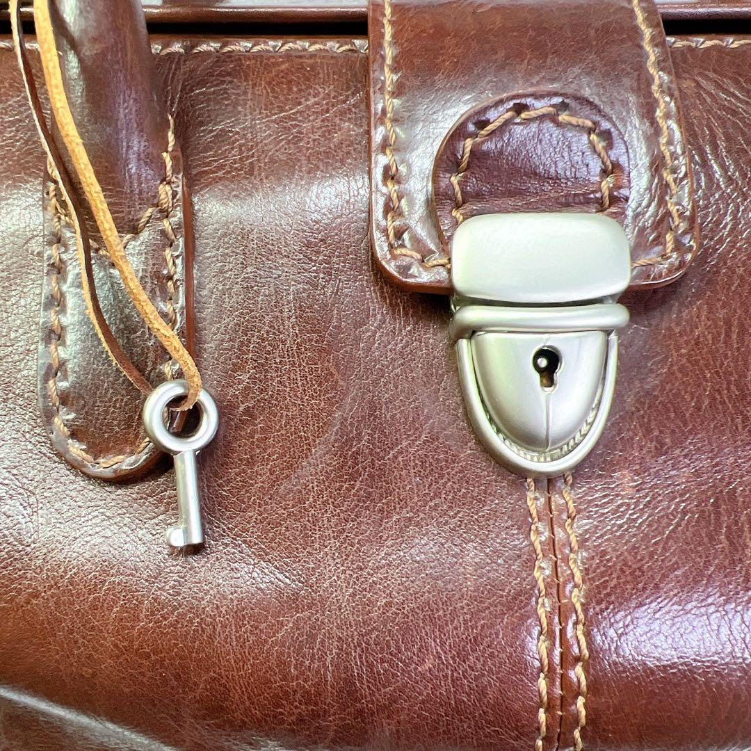 FORTUNY ブラウンレザー ビンテージ ボストンバッグ 鍵付き
