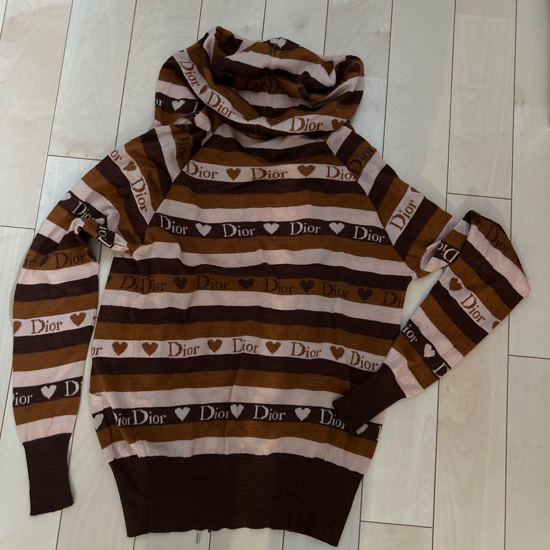 Christian Dior 薄ニットパーカー 36 茶/ピンク
