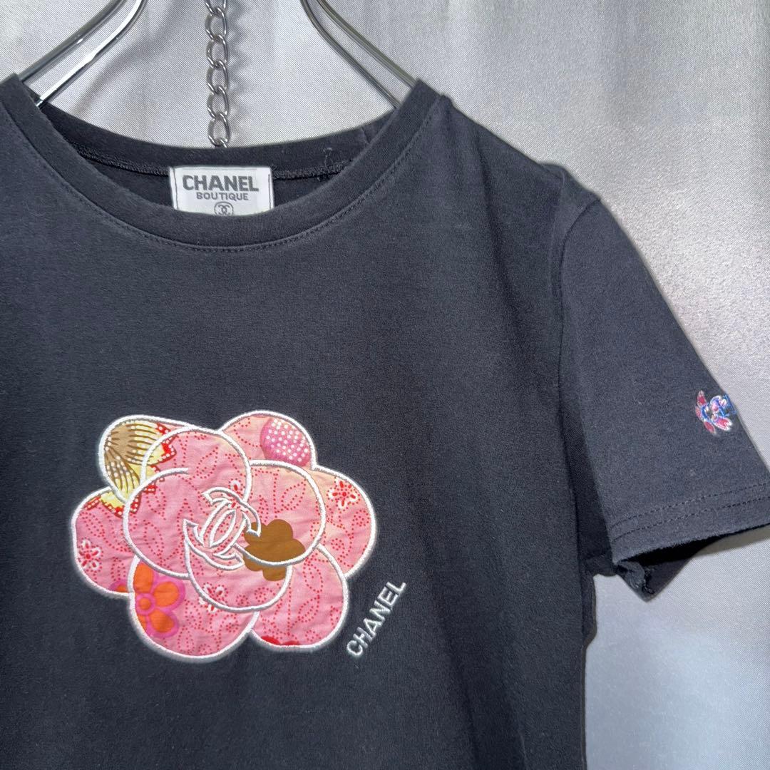 CHANEL ブラック Tシャツ カメリア　桜　y2k