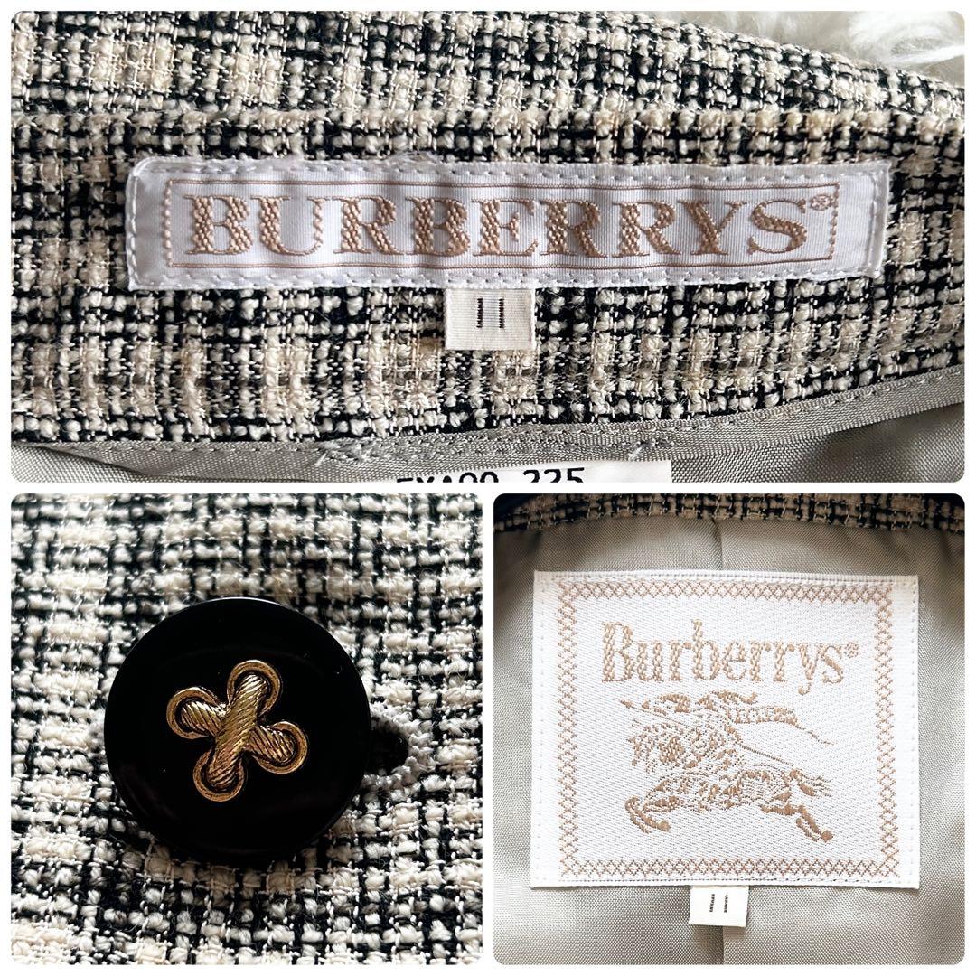 希少✨美品 バーバリーズ シルク混 ツイード スーツ ノーカラー スカート