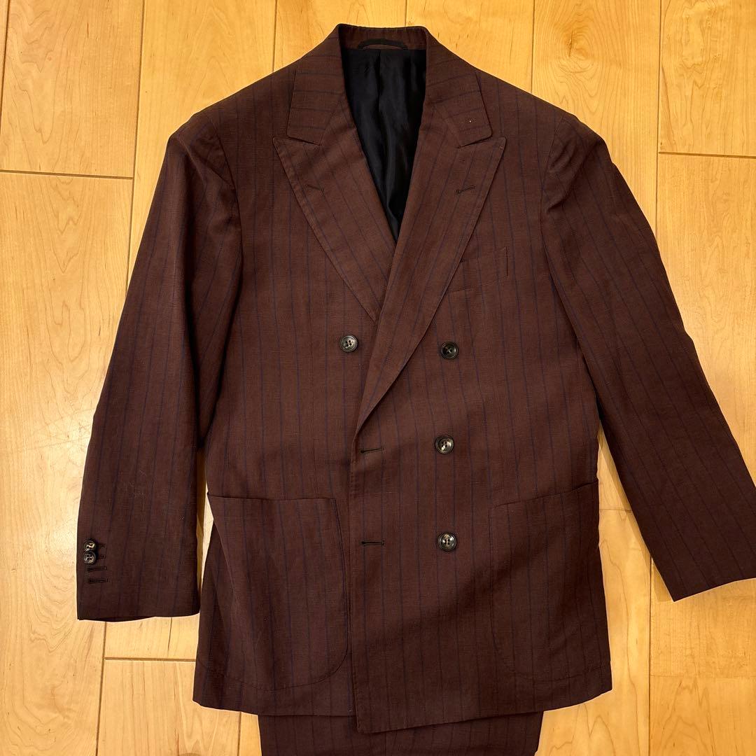 【定価250000円】サルトリオ 本切羽 ボルドーストライプ青 ダブルスーツ46