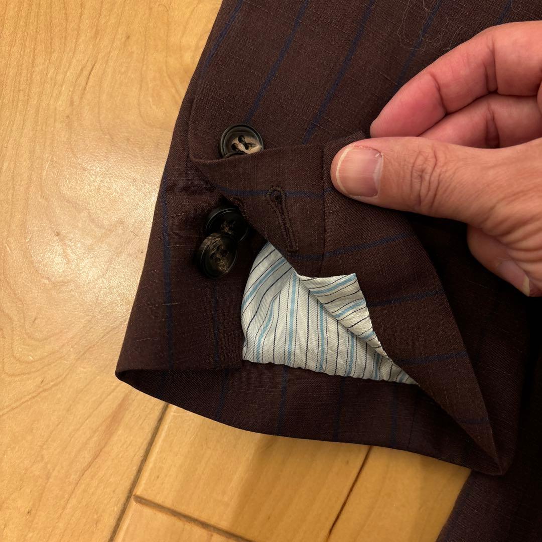 【定価250000円】サルトリオ 本切羽 ボルドーストライプ青 ダブルスーツ46