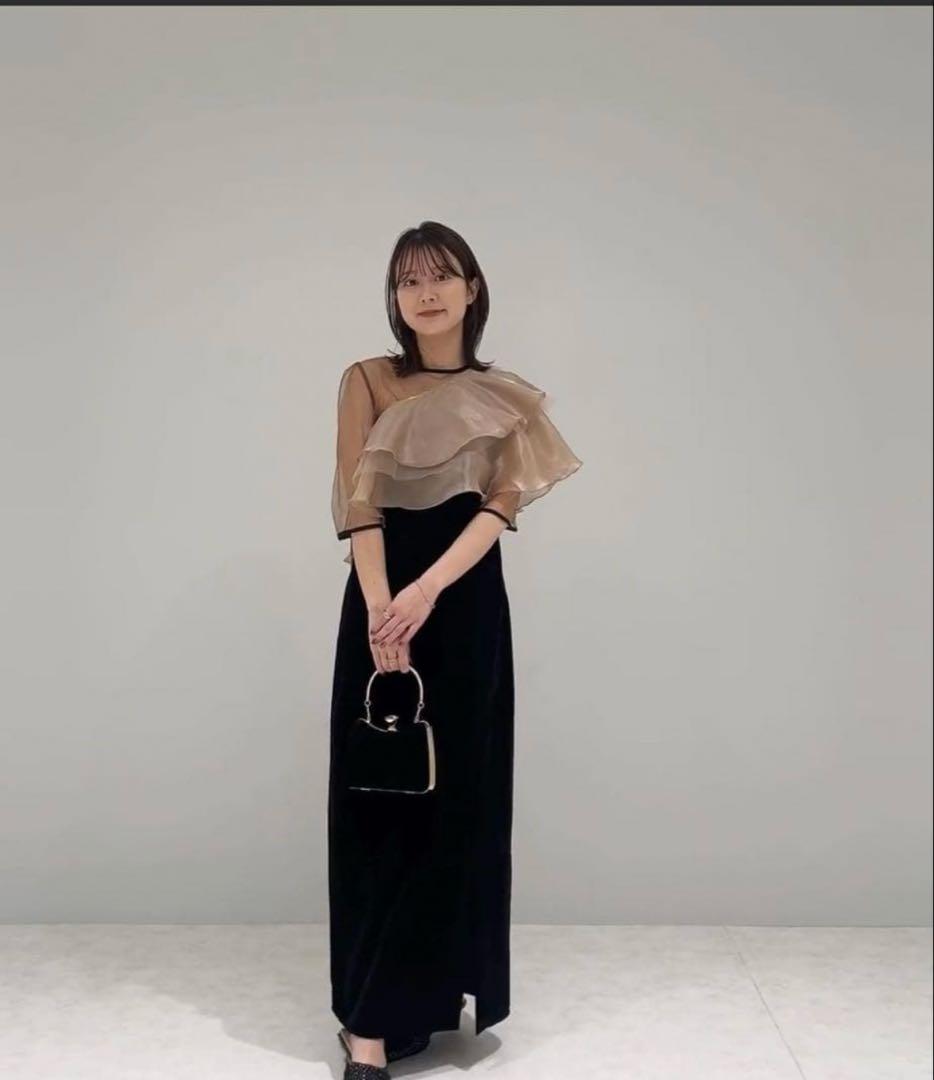 超美品leja レジャ アシンメトリーティアードフリル3WAYベロアドレスM