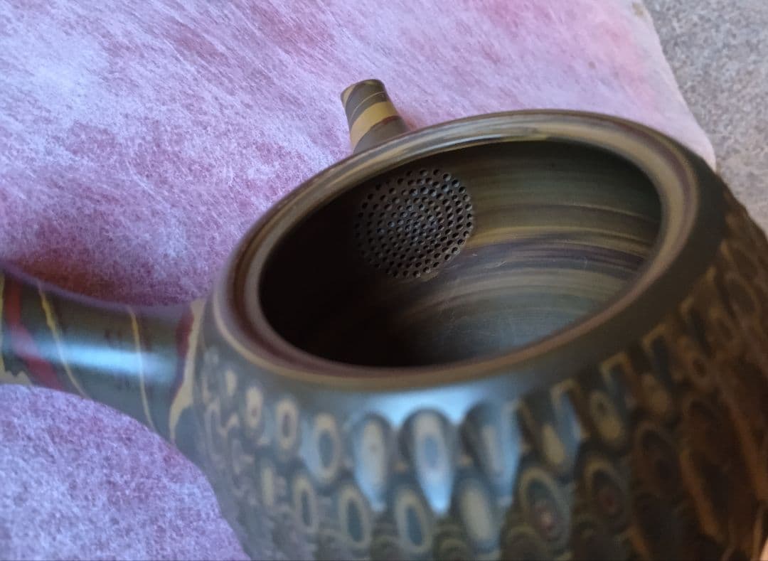 常滑焼 急須 友仙 丸練込 網目カット