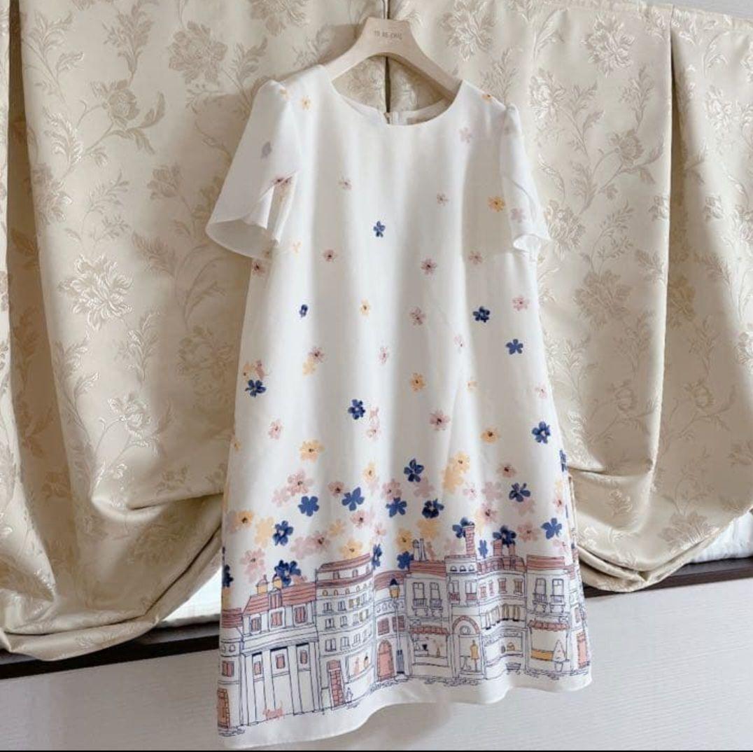 美品 大きいサイズ ローズティアラ 花柄 街柄 ワンピース
