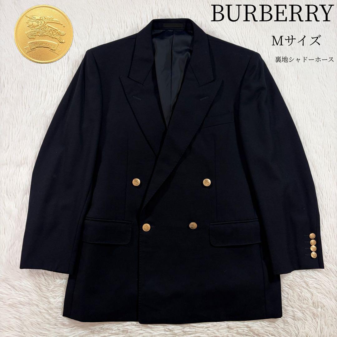 極美品 バーバリー 紺ブレ 刻印金ボタン ネイビー ダブル Mサイズ