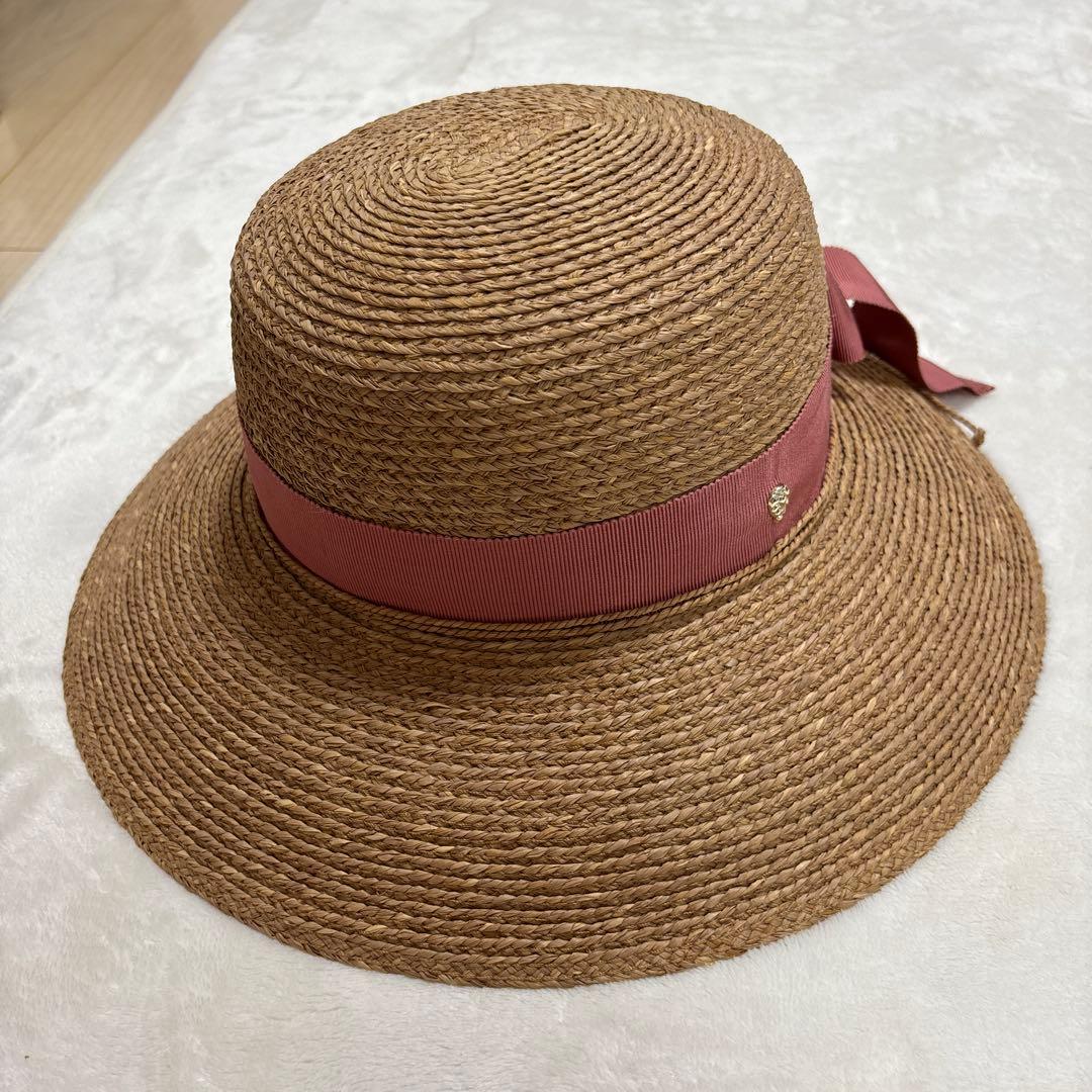 専用HELEN KAMINSKIブラウン 麦わら帽子 ピンクリボン付き