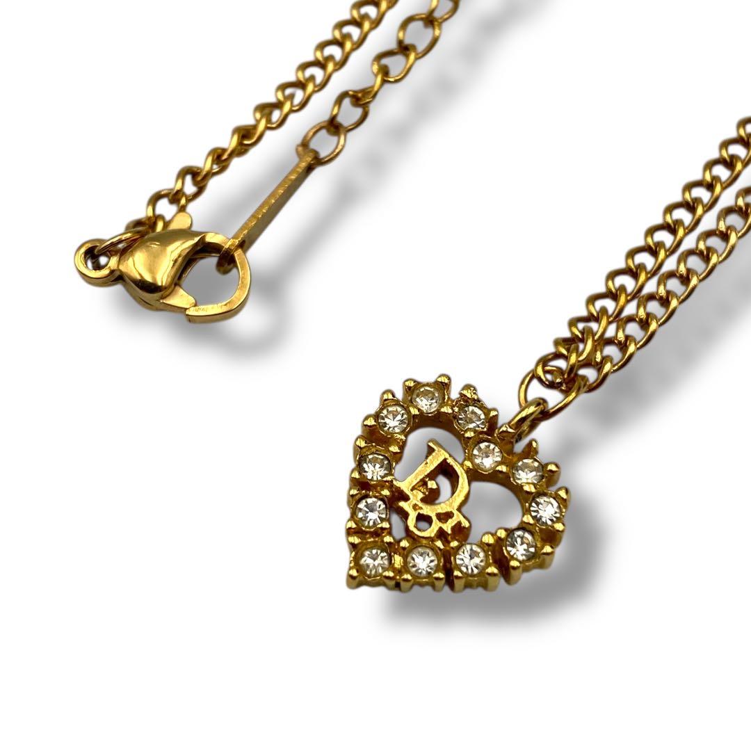 美品 Dior クリスチャンディオール ネックレス ハート ラインストーン ロゴ