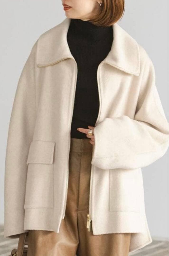 タグ付き新品未使用【Noble】キャメルミックスリバージップコート☆サイズ36