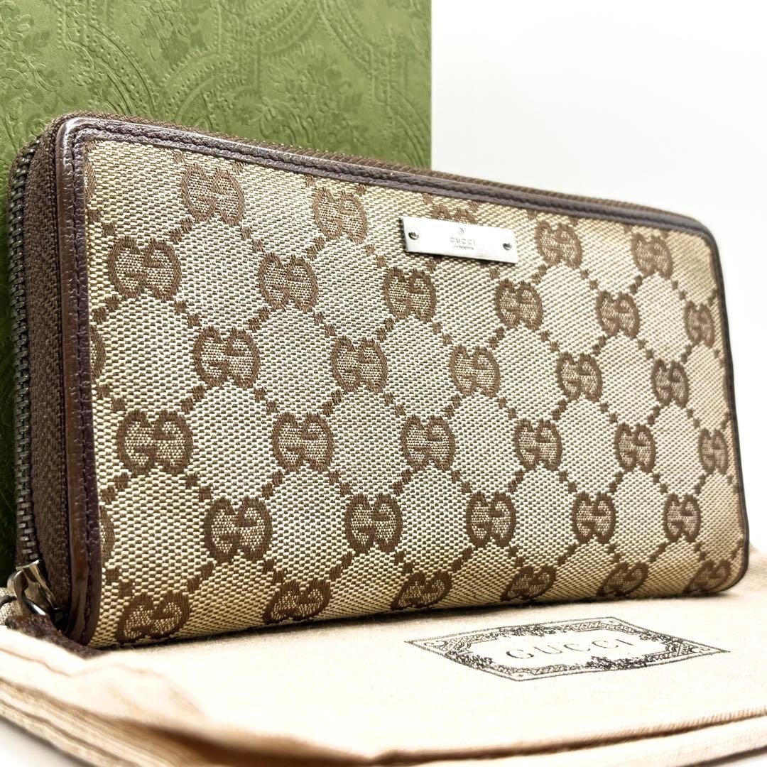 ✨美品✨GUCCI 長財布　GGキャンバス GG柄　ラウンドファスナー　ブラウン