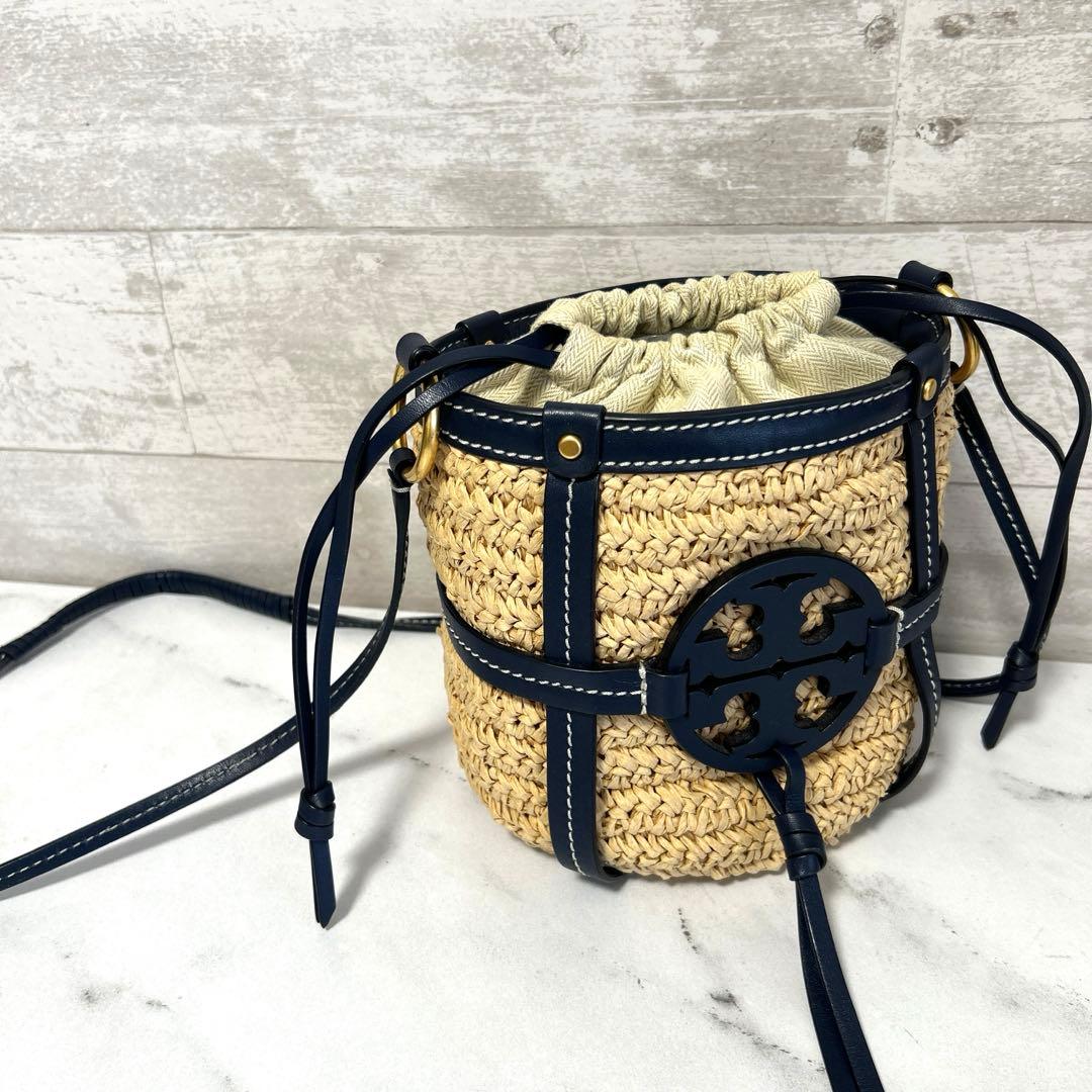 美品　トリーバーチ　Miller Straw Mini Bucket Bag