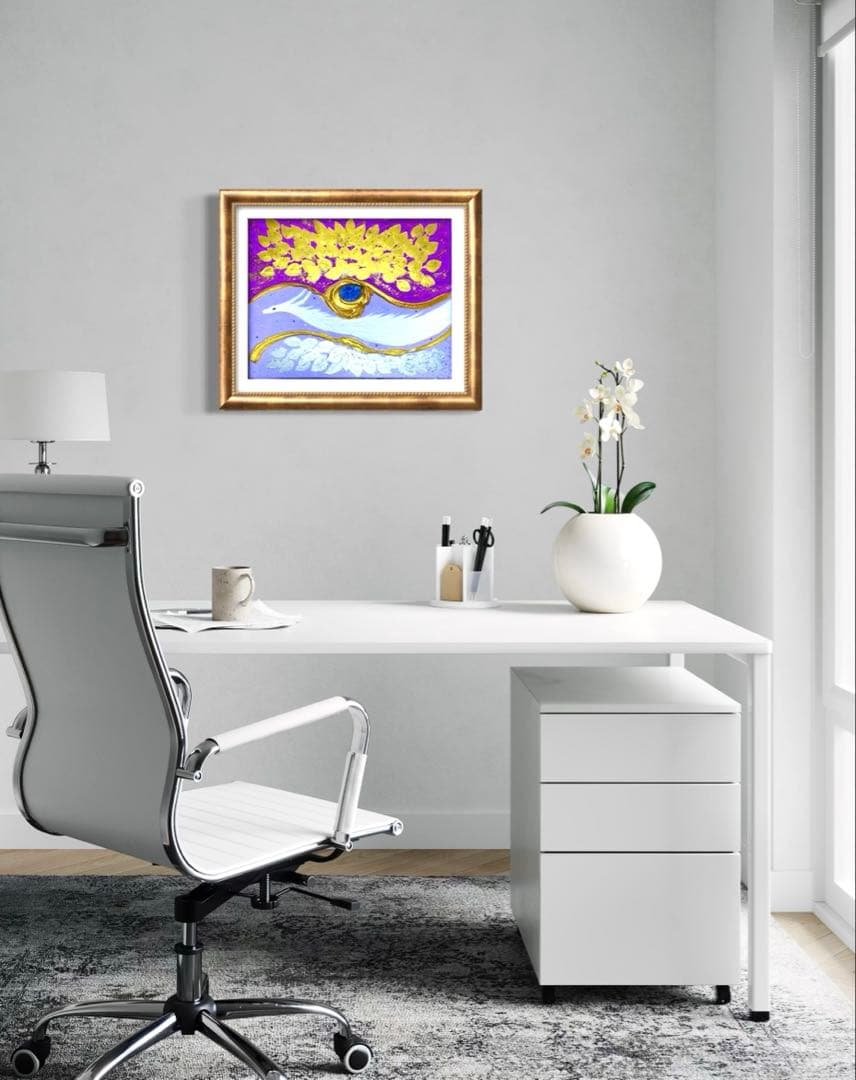 開運絵画　過去世からのメッセージ　金箔　24金　白龍　龍神様