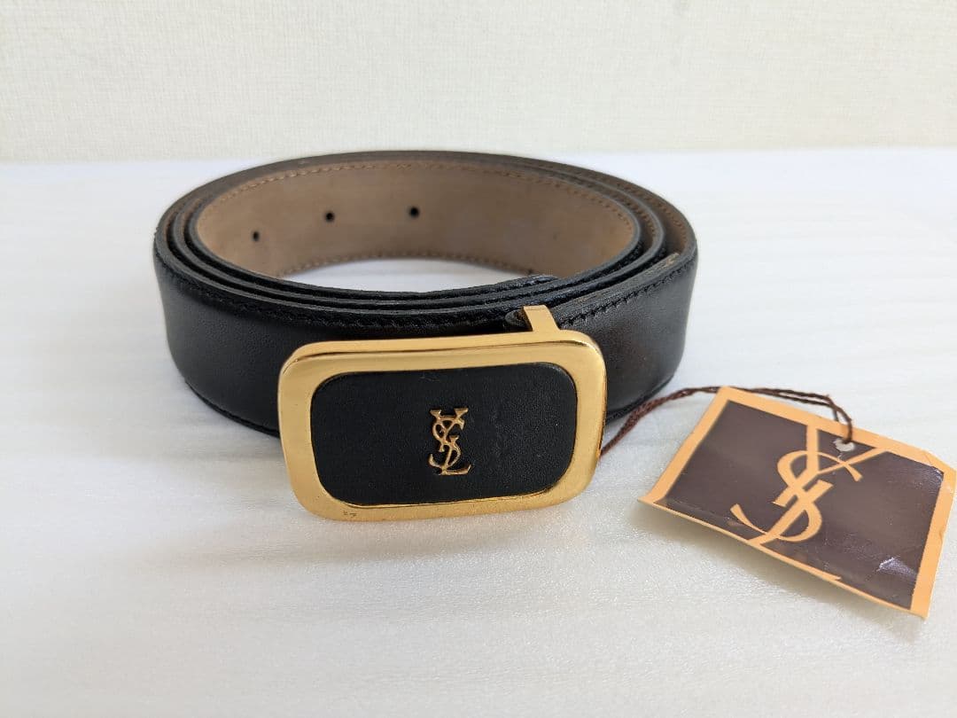 イヴサンローラン ベルト 革 黒 ゴールド ヴィンテージ