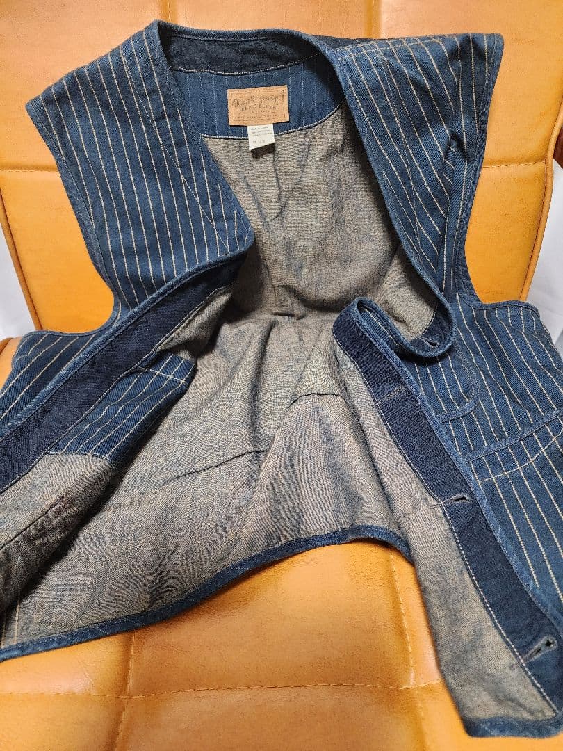 【極美品】名作RRL　激渋ストライプ/インディゴ染め/メンズベスト　Size:M