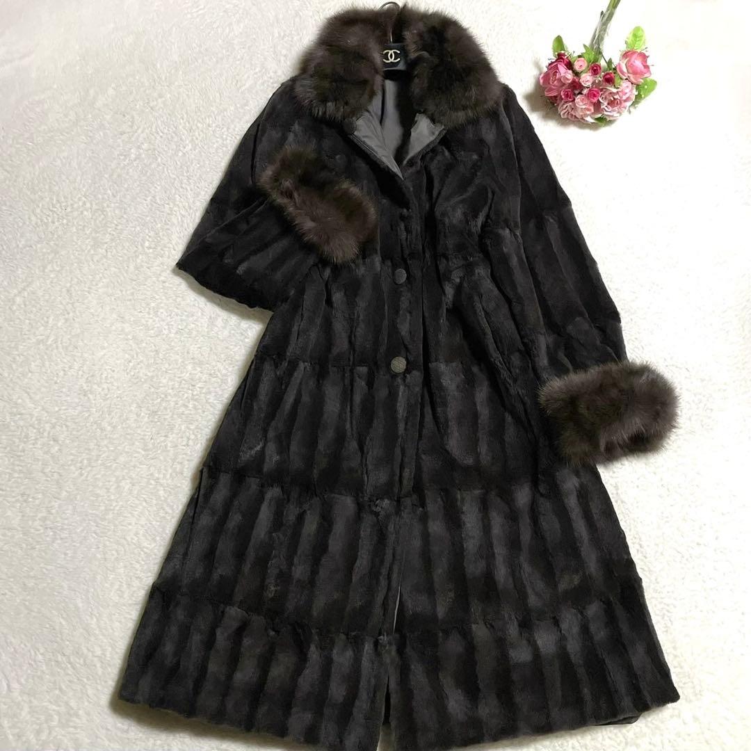 【総丈116cm】ロシアンセーブル使用 ロングコート リバーシブル サイズL