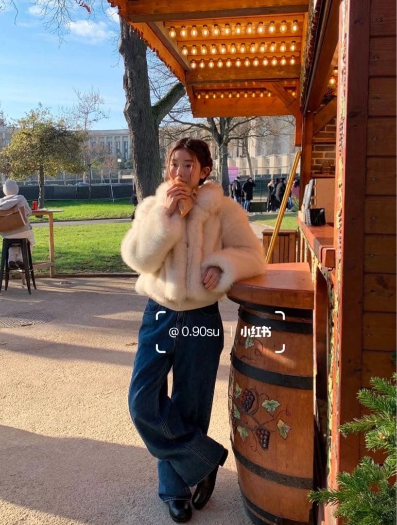 the Barnnetアイボリー 合成ファーコート ショート