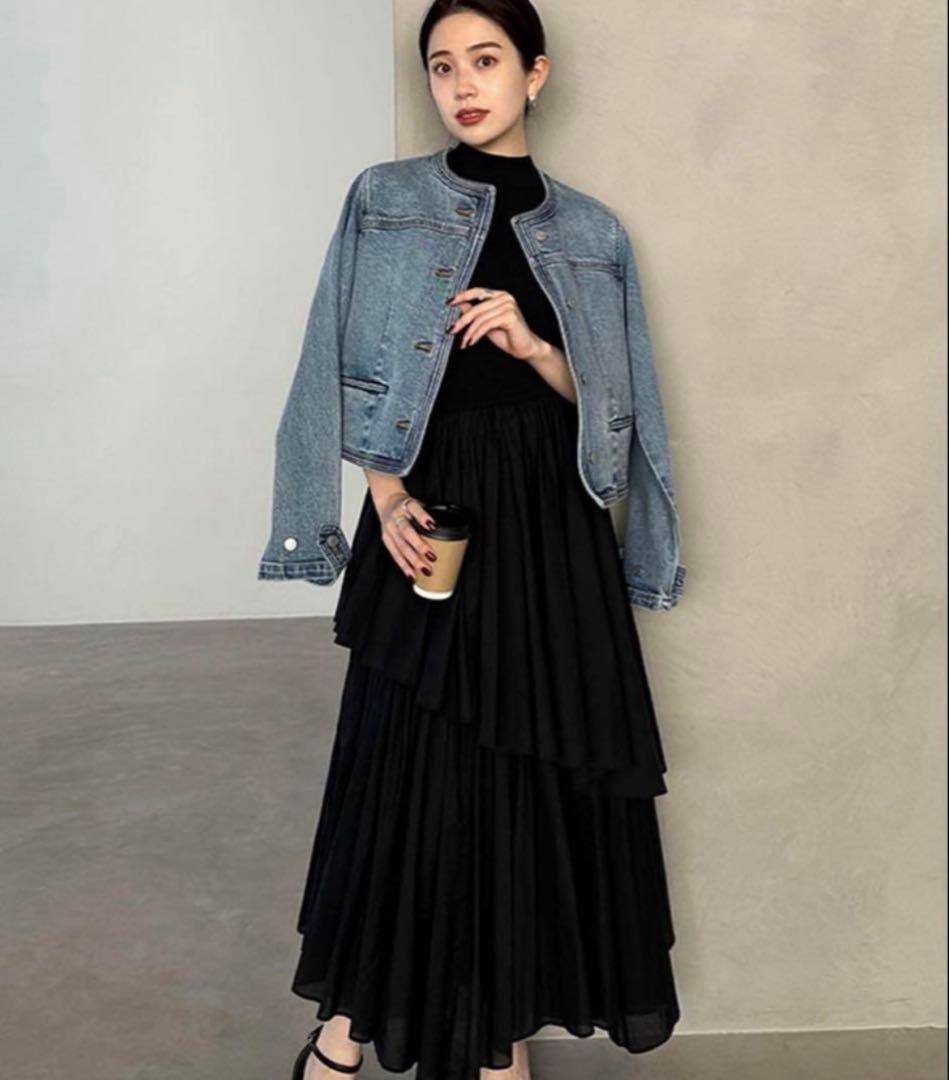 【値下げ‼︎】美品★anuans ノーカラーデニムジャケット ライトブルー