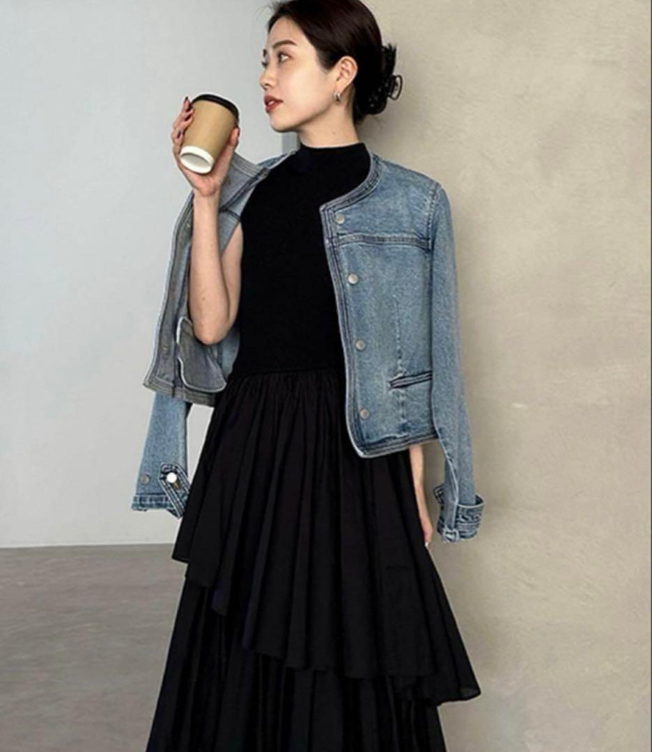 【値下げ‼︎】美品★anuans ノーカラーデニムジャケット ライトブルー