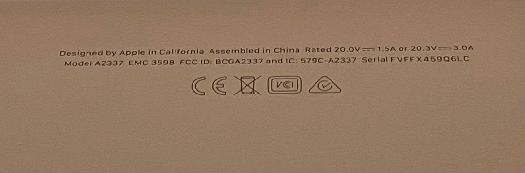 MacBook本体 MacBook Air (M1, 2020) A2337