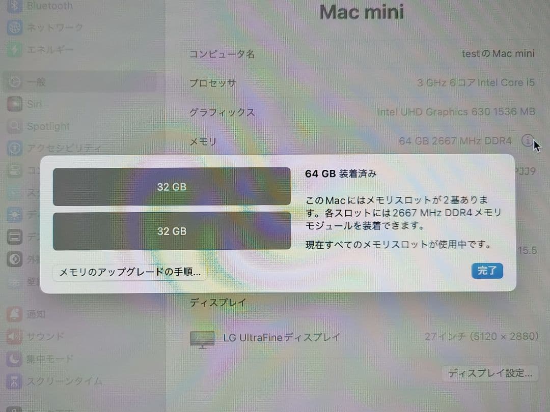 Mac mini メモリ64GB SSD1TB Core i5