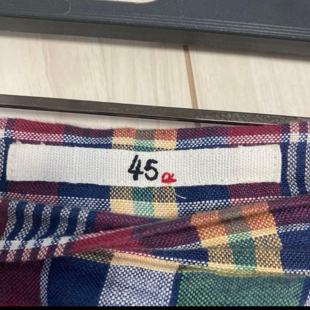 45R チェック柄　リネンタックワイドパンツ　ロングキュロット　サイズ2