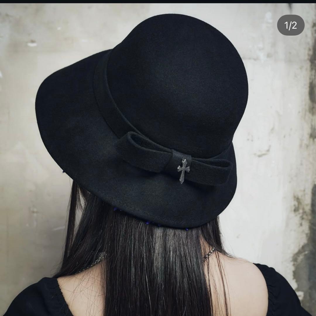 モワティエ 帽子 ドレスハット 黒×青