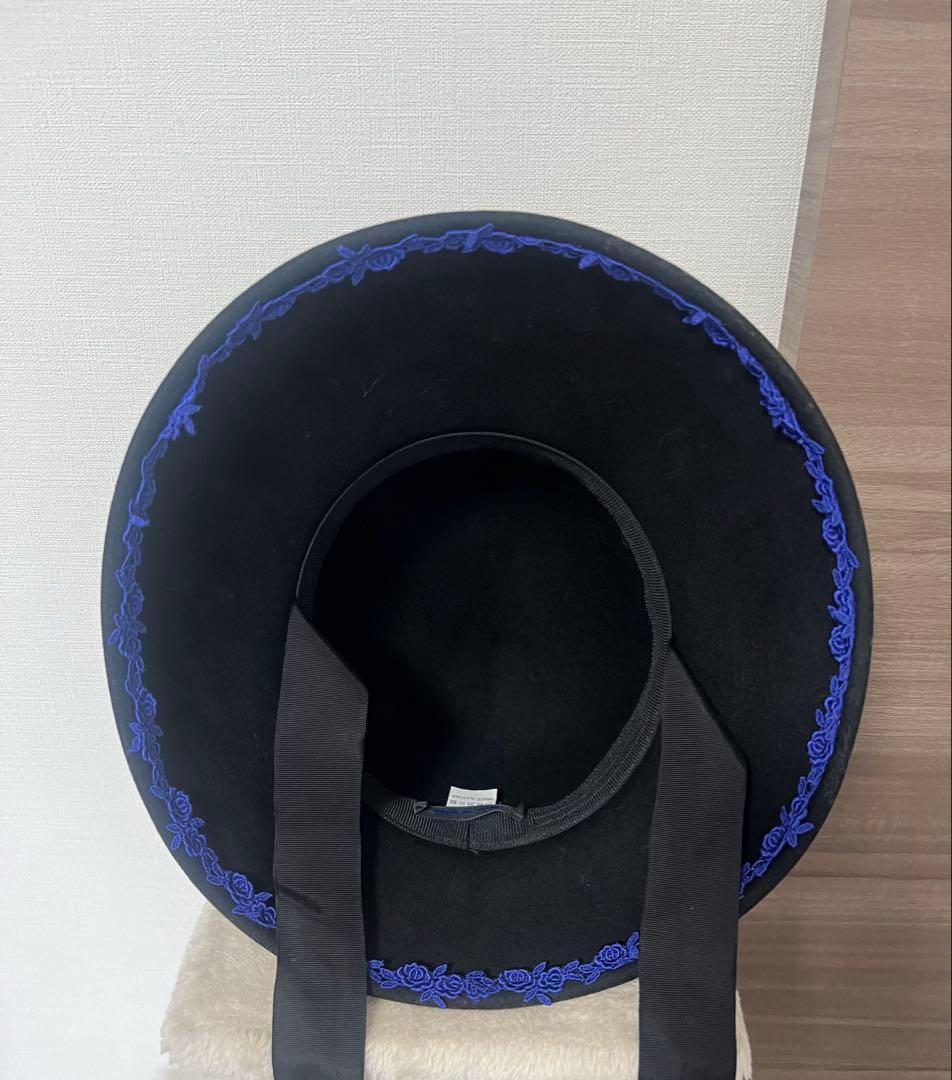 モワティエ 帽子 ドレスハット 黒×青