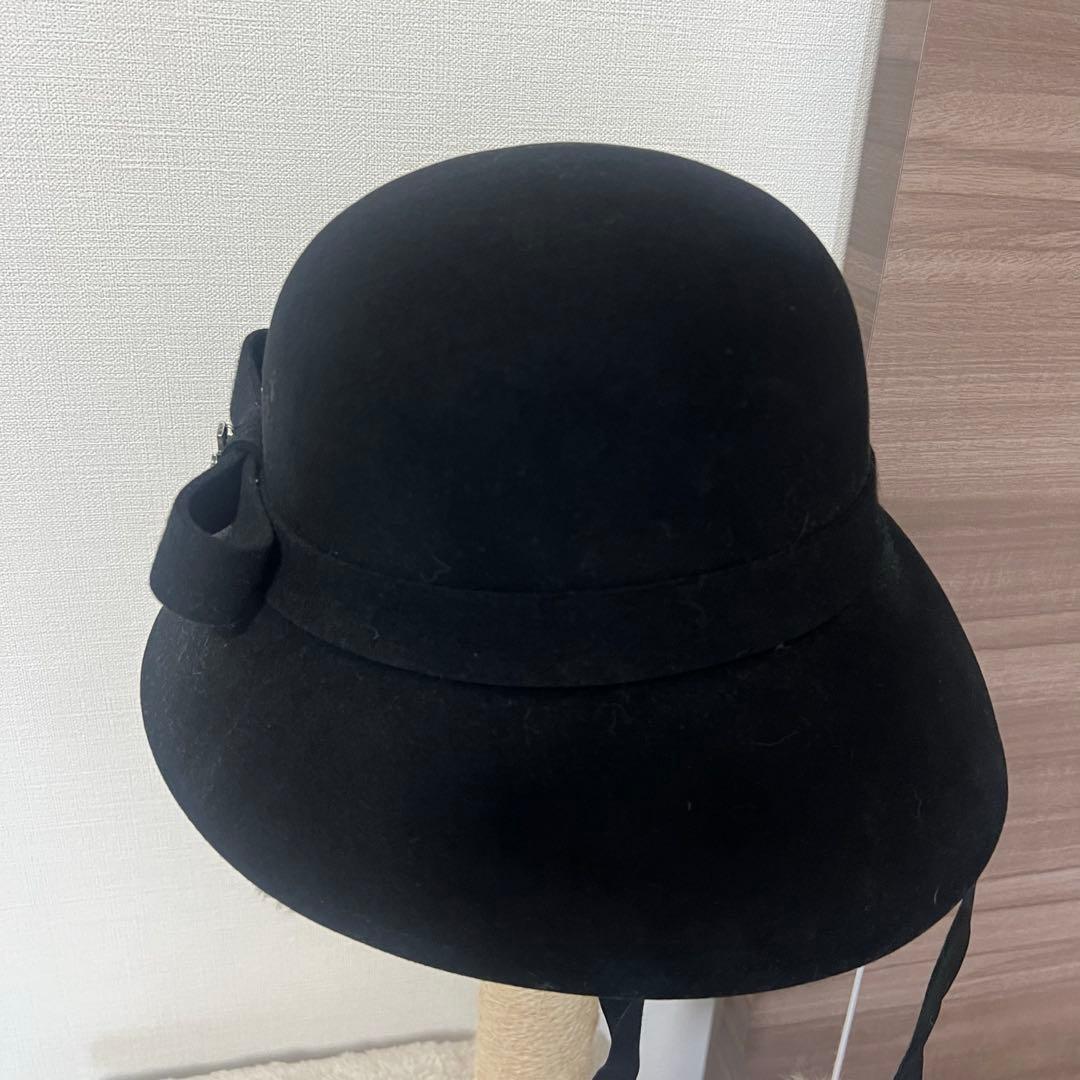 モワティエ 帽子 ドレスハット 黒×青