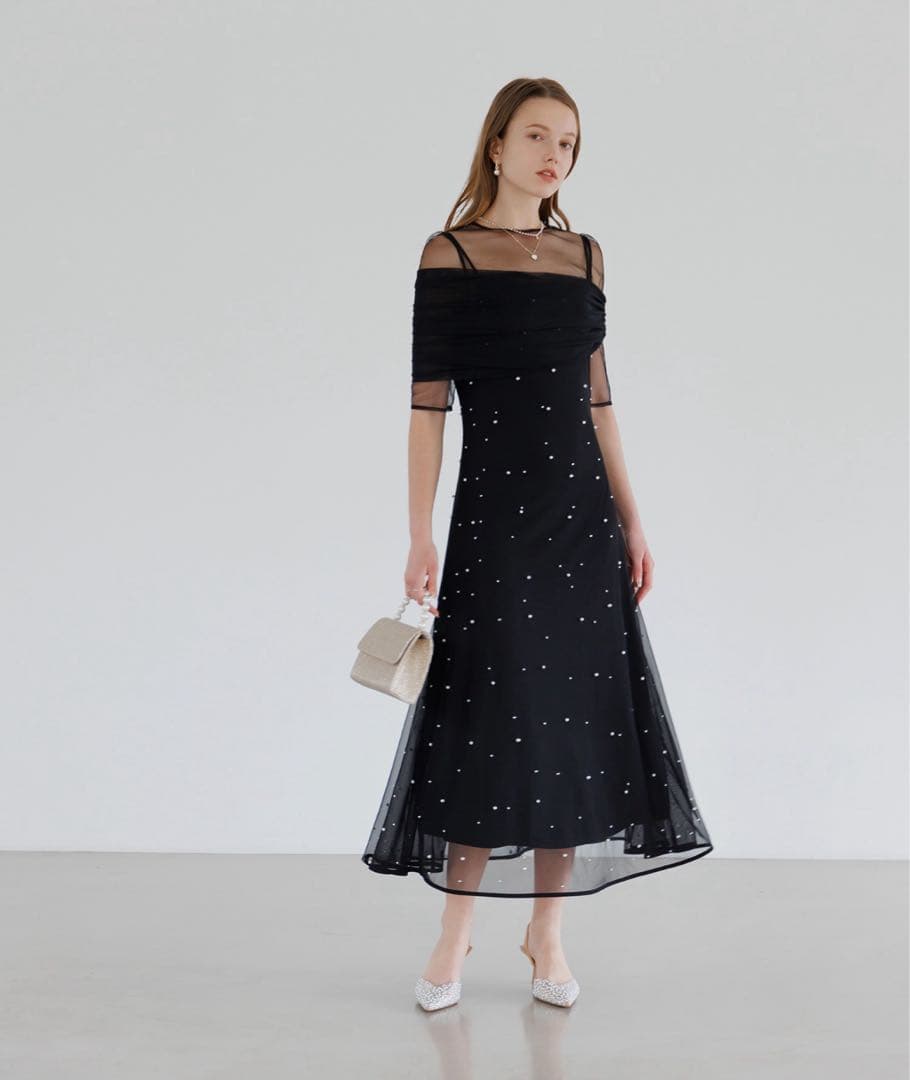 【LEJA】2WAYチュールトップスパールAラインドレスワンピース2点セット