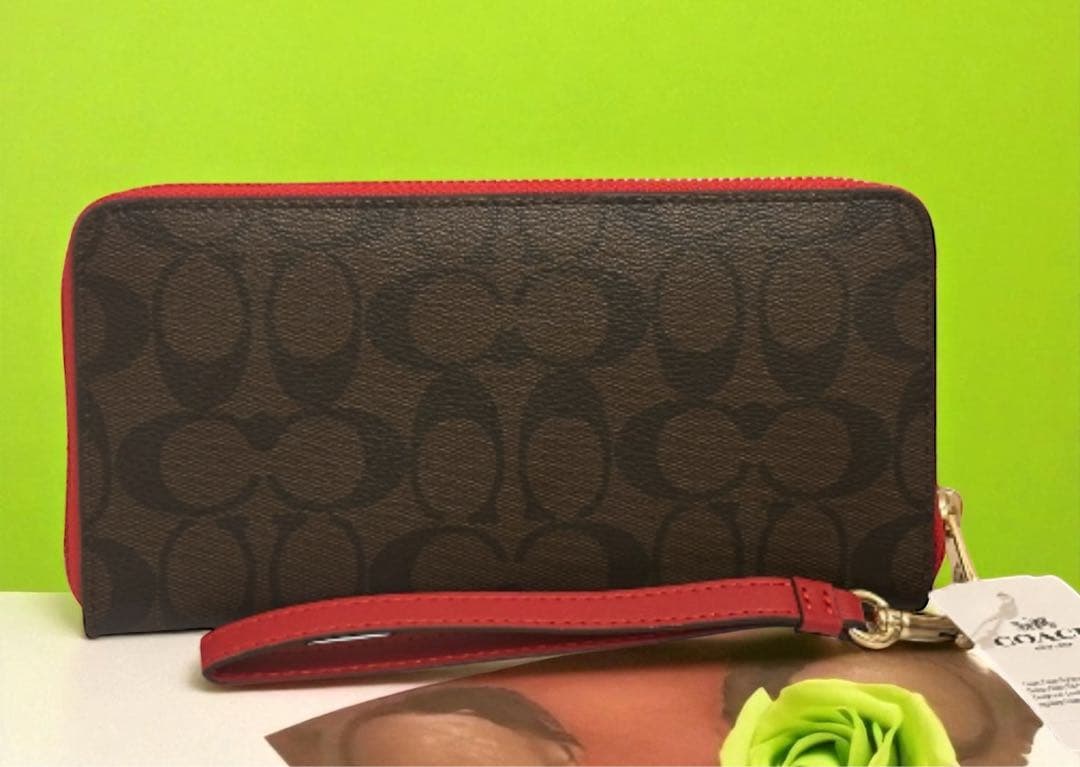 【新品】COACH 【新品】長財布レッド/ブラウン