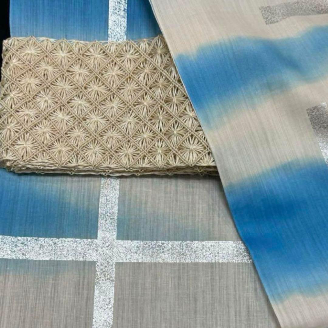 誉田屋源兵衛　アバカ　半幅帯 　生成　芭蕉通風段文　未使用・タグ付き