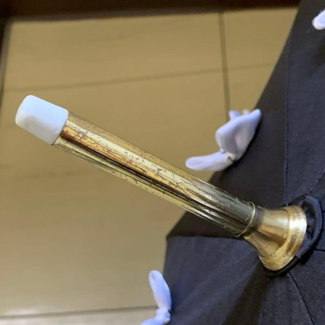 ギィドゥジャン雨晴日傘フランス製黒×白リボン付き晴雨兼用長傘生地張り替え済み