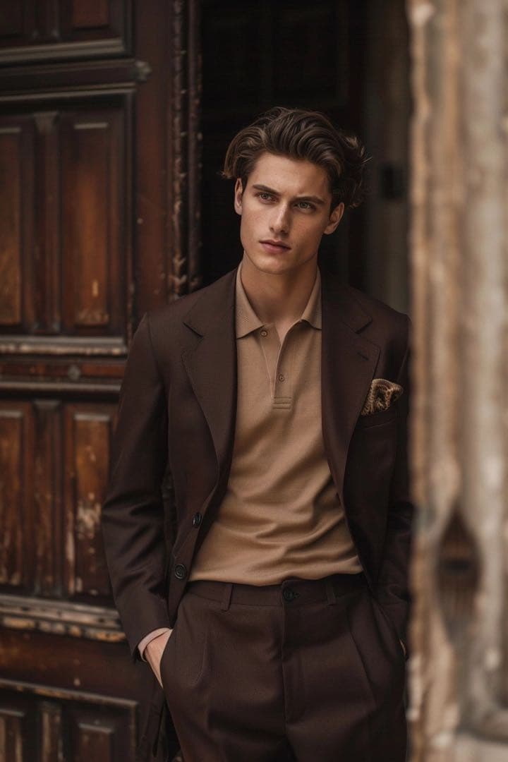 De Petrillo デ ペトリロ ジャケット セットアップ スーツ 茶 S程