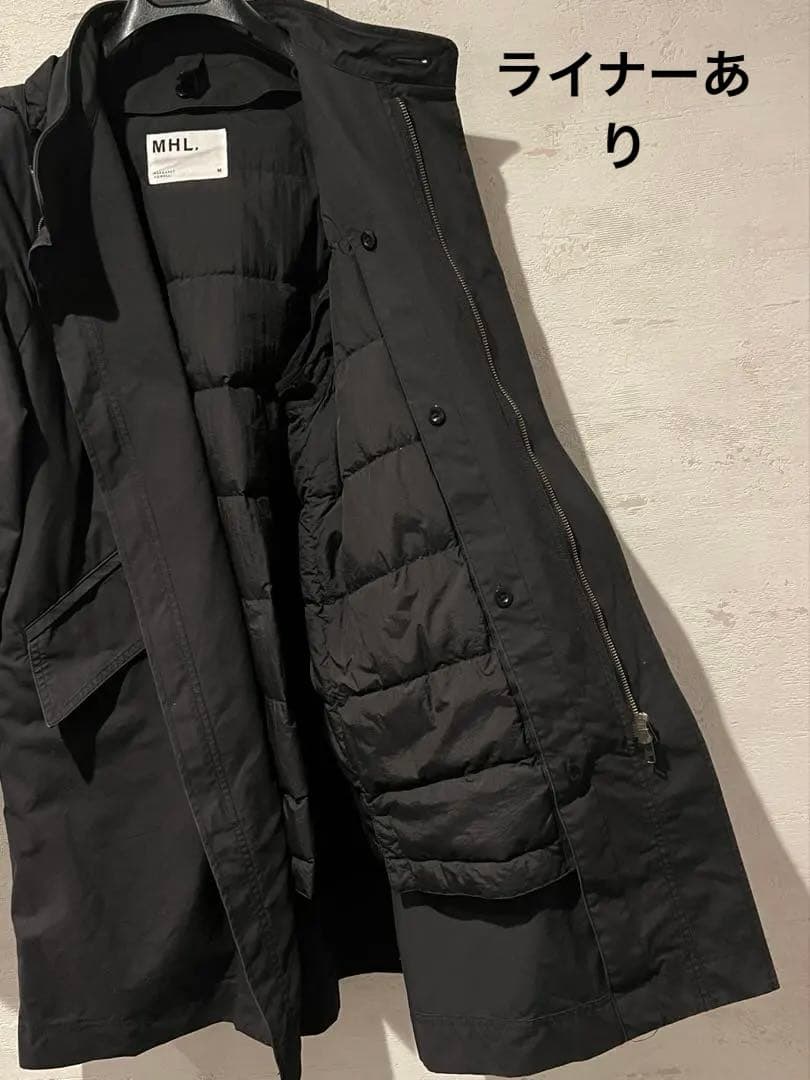 こなんさま　MHL 　ブラックモッズコート　ダウンライナー付　フード取り外し可能