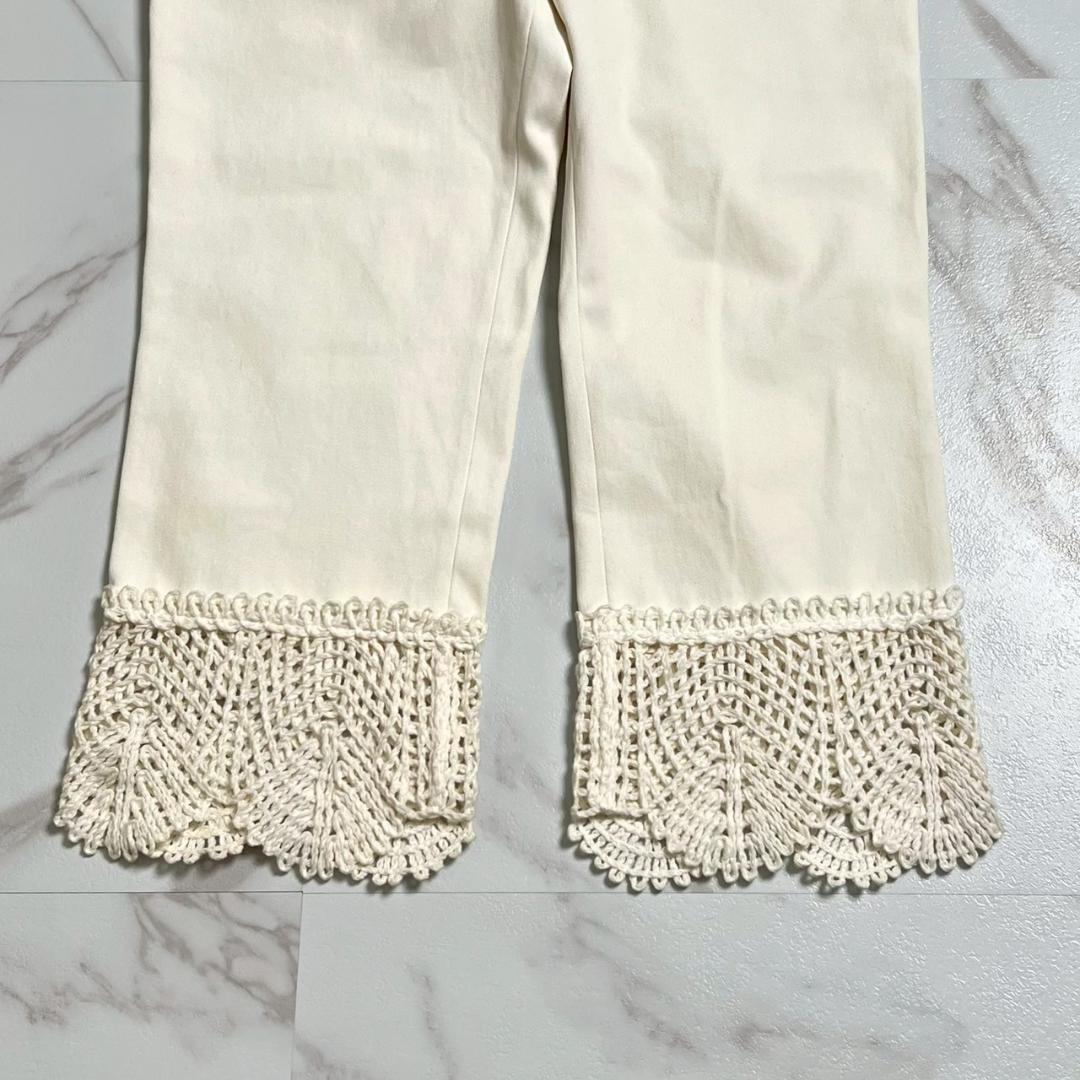 希少・美品　05春　シャネル　ニットレース切替　クロップドパンツ　ロゴプレート